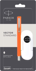 PARKER Vector Standard Fountain Pen Chrome Trim Orange Body Color+3 Free Ink Cartridge Fountain Pen