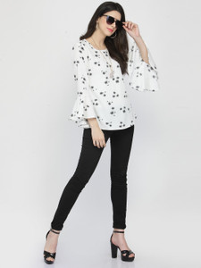 TANDUL Casual Bell Sleeve Printed, Floral Print Women White Top