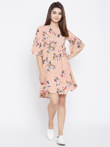 PANIT Women Gathered Pink Above Knee/Mid Thigh Length Dress