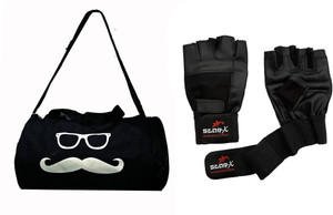 STARX Sports Black Leather Gym Gloves with Gym Bag Fitness Gym Combo. जिम & फिटनेस किट