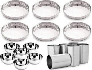 LIMETRO STEEL Pack of 18 Steel Stainless Steel 18 Pcs Dinner Set