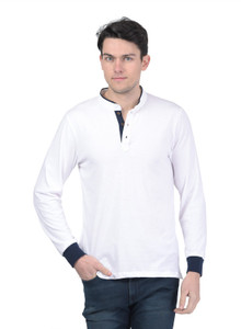 KALT Colorblock Men Mandarin Collar White T-Shirt