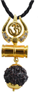 Shiv Jagdamba Religious Jewelery Cubic Zirconium Om Khanda Locket With Cotton Dori Gold-plated Brass, Cotton Dori Pendant