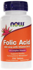 Now Foods Folic Acid with Vitamin B-12 800 mcg 250 Tablets