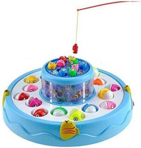 VIVID SALES Go Go Fishing Electric Rotating Magnetic Fish Catching Game With Musical Lights For Kids Party & Fun Board Game