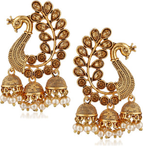 Divastri Wedding Traditional Moti Jhumka earrings for girls women gold plated Fancy Party wear stylish Pearl Alloy Jhumki Earring