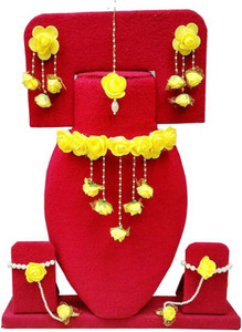 YouBella Fabric Yellow, White Jewellery Set