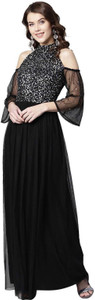 STREET9 Women Empire Waist Black Maxi/Full Length Dress