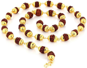 kripa Origional 6mm Natural Rudraksha Japa Mala Wood Chain Gold-plated Wood Chain