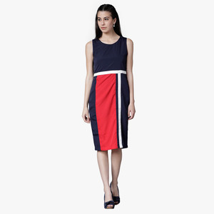 Tokyo Talkies Women Sheath Dark Blue, Red Knee Length Dress