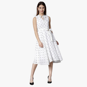 Tokyo Talkies Women Fit and Flare White Midi/Calf Length Dress