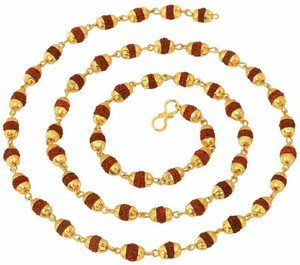 kripa Origional 6mm Natural Rudraksha Japa Mala Wood Chain Gold-plated Plated Wood Chain