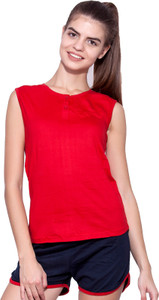 Ap'pulse Solid Women Henley Neck Red T-Shirt