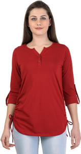 KALT Casual 3/4 Sleeve Solid Women Red Top