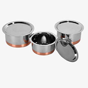 LIMETRO STEEL Stainless steel Set of 3 Copper Bottom Tope Set/ Cookware Set Tope Set with Lid 1 L, 1.5 L, 2 L capacity 20 cm diameter