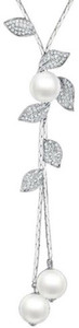 YELLOW CHIMES Crystal Leaves Long Chain Silver Plated and Pearl Pendant Silver Pearl Alloy Pendant