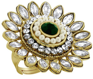 Divastri Traditional Kundan Studded Classic Gold Plated Cocktail Rings Copper Crystal Gold Plated Ring