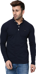 Fashitude Solid Men Henley Neck Dark Blue T-Shirt