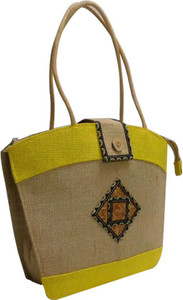 Jute Udyog Brown, Green Sling Bag Bucket Purse-01