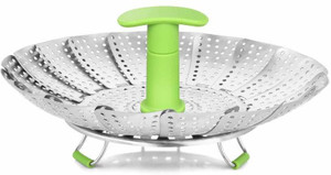 SYGA Large Stainless Steel Steamer Basket for Vegetable/Insert for Pots, Pans-7.25"-11", Green Stainless Steel Steamer