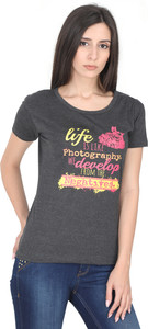 Fleximaa Printed Women Round Neck Grey T-Shirt