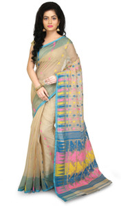 WoodenTant Self Design Jamdani Cotton Silk Saree
