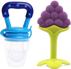 AE 2 pack Combo of One Silicone Baby fruit Feeder and One Silicone Baby teether, BPA Free Teether and Feeder