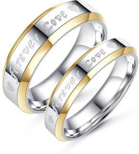 Sorellaz Couples Lovers Forever Love Golden Silver US9 & US7 Metal Ring Set