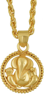 Morvi Gold Plated Brass Sun Design Lord Ganesh Ganpati, Vinayak, Gajanand, Fashion Necklace Chain Pendant for Men and Women Gold-plated Brass Pendant