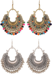 Fashion Factory Combo of Multi and German Silver Earrings for Women and Girls Alloy Hoop Earring