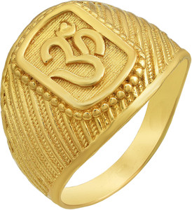Morvi Gold Plated Covered Brass Heavy Religious OM Word Design, Real Gold layer Look, Ethnic Fashion Ring for Men Brass Gold Plated Ring