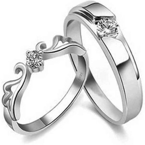 Men Style Valentine Gift Proposal Couple Crown Heart Shaped rings Stainless Steel Cubic Zirconia Sterling Silver Plated Ring Set