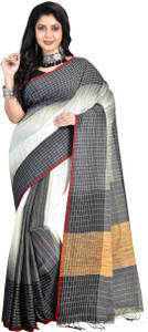 Avik Creations Self Design, Hand Painted, Temple Border, Embroidered, Geometric Print, Embellished, Polka Print, Checkered Ikkat Handloom Cotton Jute, Cotton Silk Saree