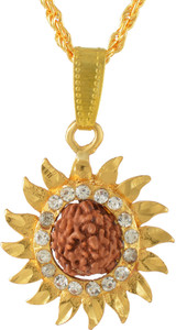 RN Gold Plated CZ Sun Design, Pachmukhi Rudraksh Design, Necklace Pendant Jewellery Chain for Men and Women Gold-plated Cubic Zirconia Brass Pendant