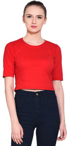 tfurnish Casual Regular Sleeve Solid Women Red Top
