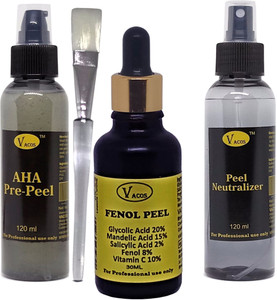 VACOS Fenol Peel 30 ml, Glycolic 20%, Mandelic 15%, Salicylic 2%, Fenol 8%, with Pre Peel , Neutralizer, Brush