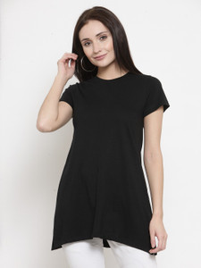 KALT Casual Short Sleeve Solid Women Black Top