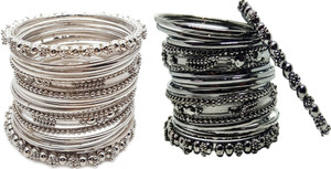 Anahat collection Metal Black Silver Bangle Set
