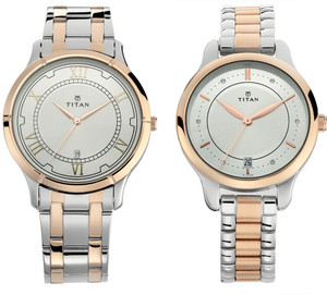 Titan Titan Bandhan White Dial TwoToned Stainless Steel Strap Couple Analog Watch  - For Couple