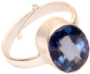 RATAN BAZAAR Blue Sapphire (Neelam) Silver ADJUSTABLE 7.25 Ratt Ring For Men Alloy Sapphire Platinum Plated Ring