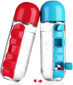 Water Bottle Pill Organizer Combo With 7-Day Pill Case (Blue, 600ML
