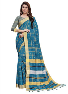 Ratnavati Checkered Chettinadu Cotton Linen, Linen Saree