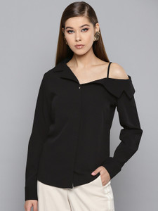 HARPA Casual Regular Sleeve Solid Women Black Top