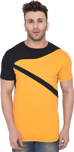 Lawful Casual Colorblock Men Round Neck Black, Yellow T-Shirt