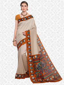 Divastri Printed, Checkered Kalamkari Art Silk Saree