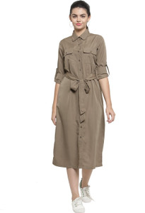 Color Cocktail Women Shift Grey Midi/Calf Length Dress