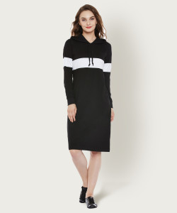 Miss Chase Women Shift Black Knee Length Dress