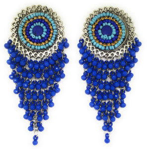 Bevy Pearls Oxidised Silver Designer Traditional Afghani Style Alloy Drops & Danglers