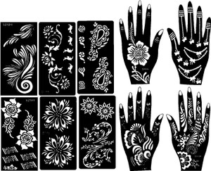 IVANA'S Henna Tattoo Stencil (Set of 2) Women Girls Hand Finger Body Paint Temporary (Design-8)