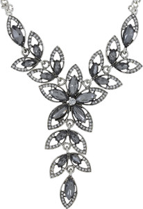 the jewelbox Stylish Floral Crystal Rhodium Plated Brass Necklace